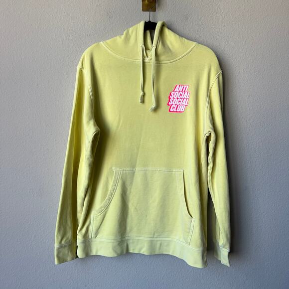 Anti Social Social Club Yellow Neon Pink Logo Hoodie Size S - Picture 1 of 6